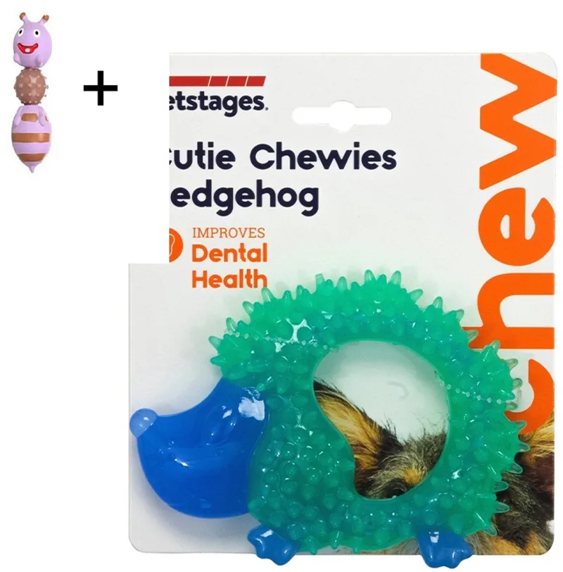 puppy speelgoed - kauwspeelgoed TPR egel Hedgehog * tandverzorgend + flamingo speelgoedje voor pups +- 10 cm van Petstages in Groen – productfoto
