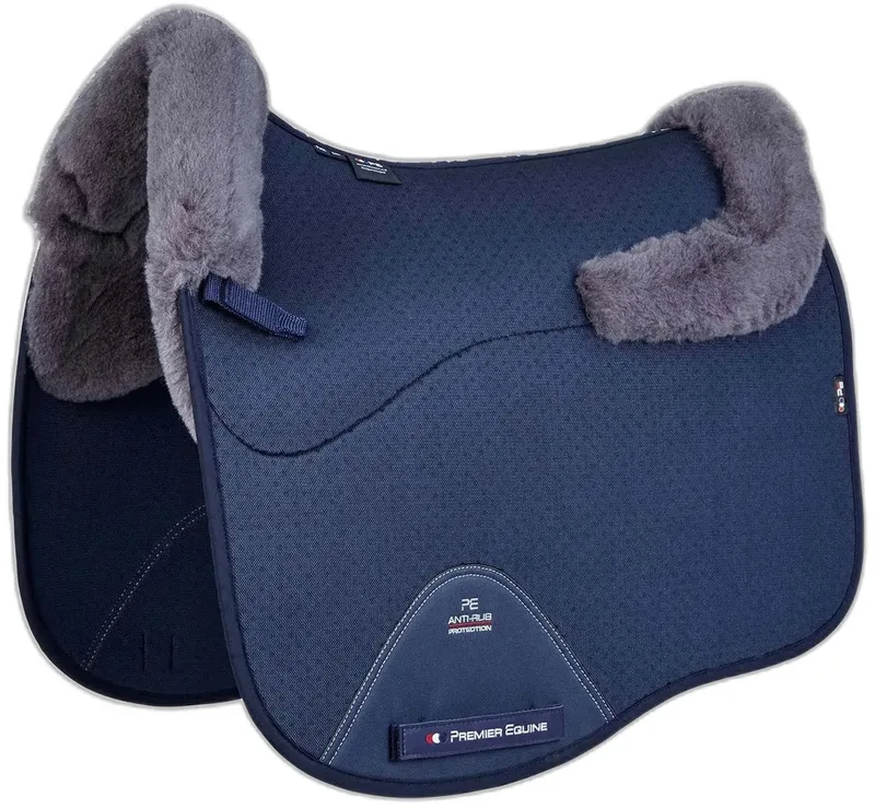 Cc Air-tech Shockproof Merino Wool Dressage Zadeldekje Blauw Full de Premier Equine en Bleu foncé, Grey Wool – photo produit