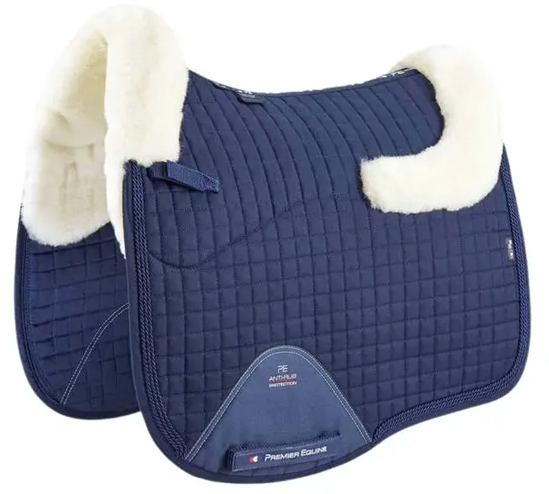 Cc Merino Wool European Dressage Square Zadeldekje Blauw Full by Premier Equine in Marine, Natuurlijk – product photo