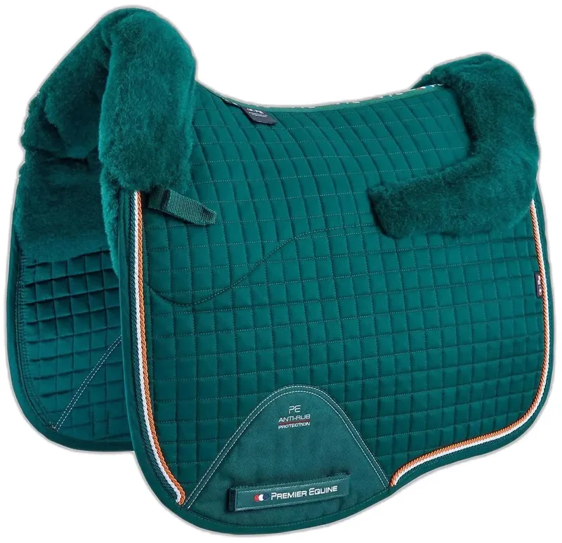 Cc Merino Wool European Dressage Square Zadeldekje Groen Full by Premier Equine in Green, Green Wool – product photo