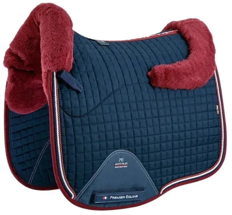 Cc Merino Wool European Dressage Square Zadeldekje Rood Full by Premier Equine in Dark blue, Burgundy wol – product photo