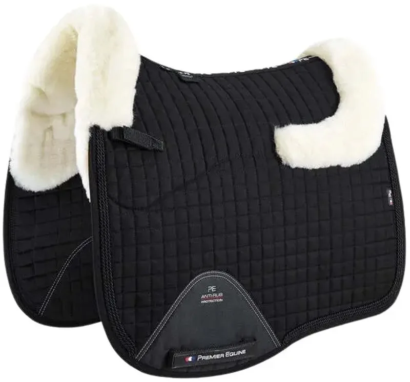 Cc Merino Wool European Dressage Square Zadeldekje Zwart Full fra Premier Equine i Sort, Natuurlijke wol – produktbillede