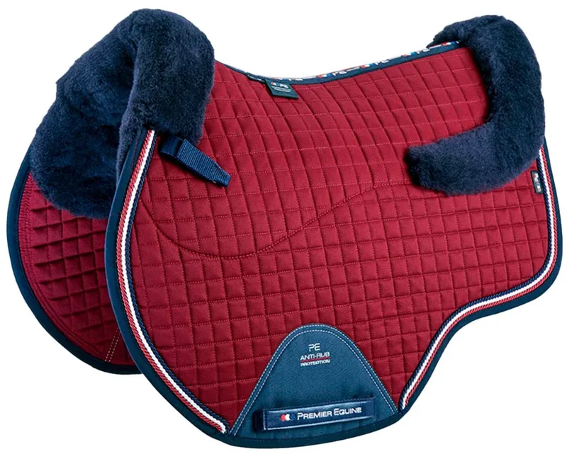 Cc Merino Wool European Gp/jump Square Zadeldekje Rood Full von Premier Equine in Burgundy, Navy Wool – Produktfoto