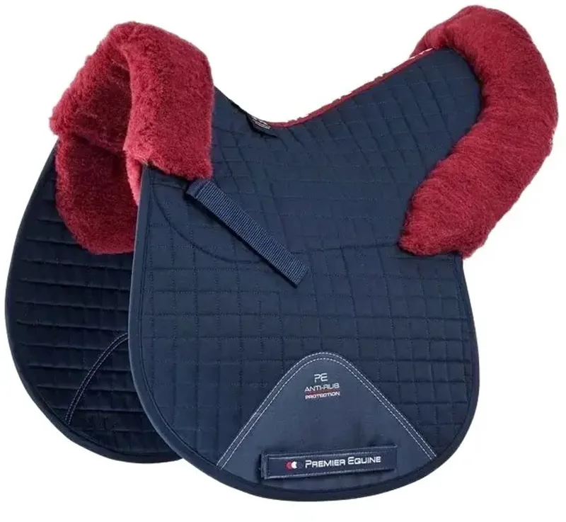Geïntegreerd synthetisch schapenvacht zadeldek Premier Equine GP/Jump Numnah de Premier Equine en Marine, Bordeaux wol – photo produit