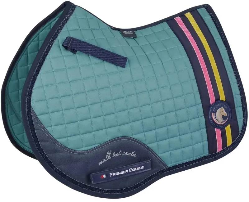 Katoenen zadeldek Premier Equine MPJ GP / Jump Glitter de Premier Equine en Turquoise – photo produit