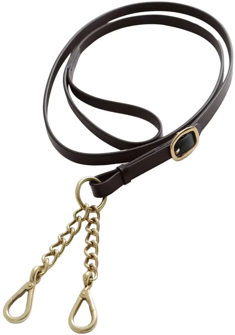 Leather Lead With Chain Coupling Teugels Bruin fra Premier Equine i Brun – produktbillede