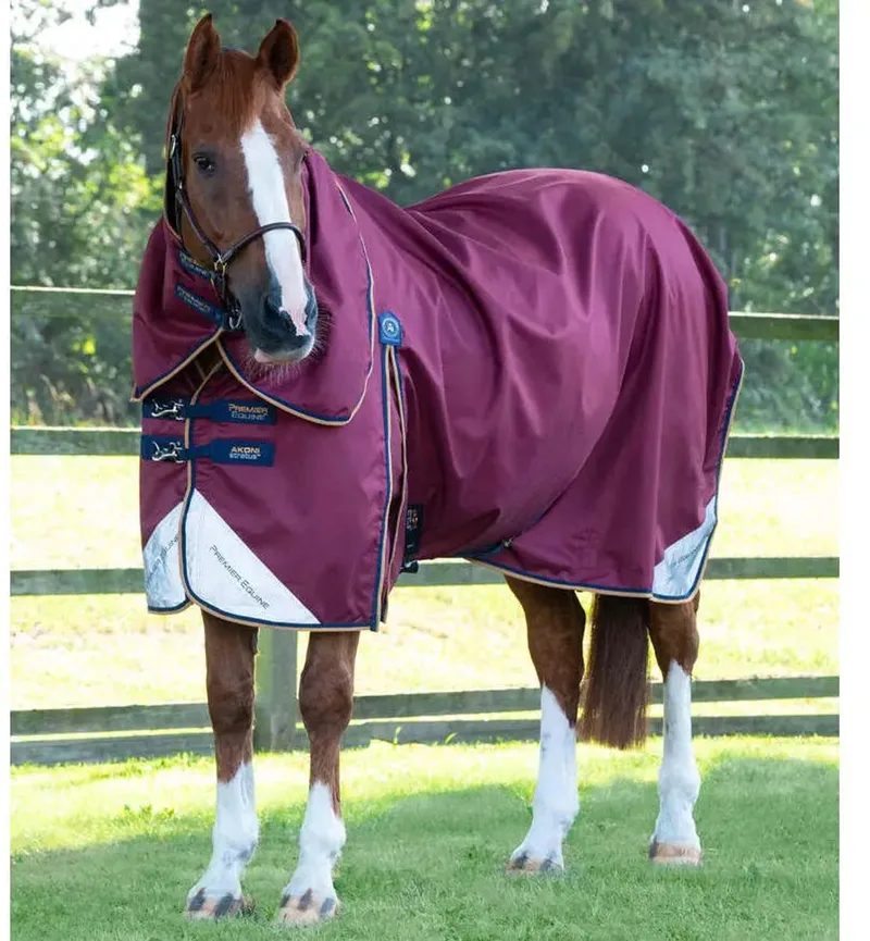 Outdoor paardendeken met halsbedekking Premier Equine Akoni Stratus 0g von Premier Equine in Wijn – Produktfoto