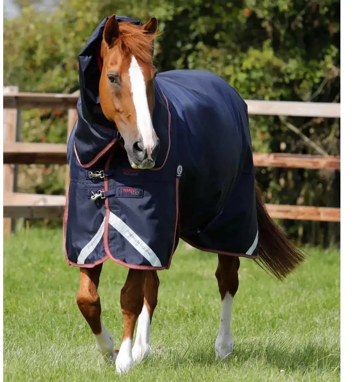 Outdoor paardendeken met halsbedekking Premier Equine Titan Trio Complete by Premier Equine in Marine – product photo