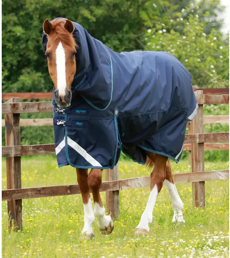 Outdoor paardendeken met halsbedekking Premier Equine Titan 200 g de Premier Equine en Marine – photo produit