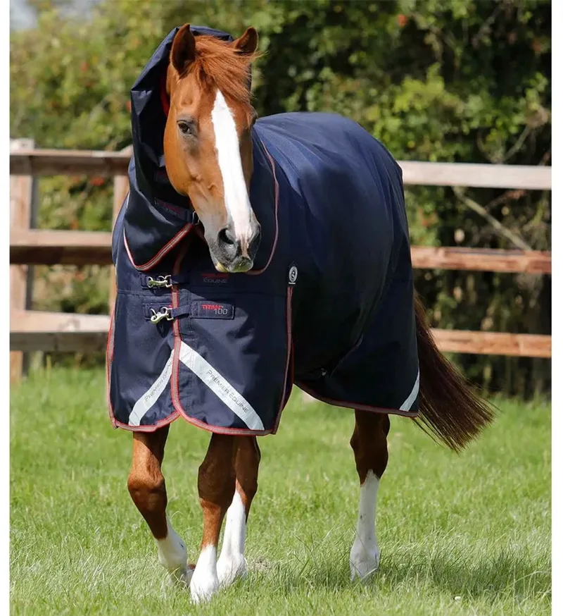 Outdoor paardendeken met halsbedekking Premier Equine Titan Trio Complete de Premier Equine en Marine – photo produit