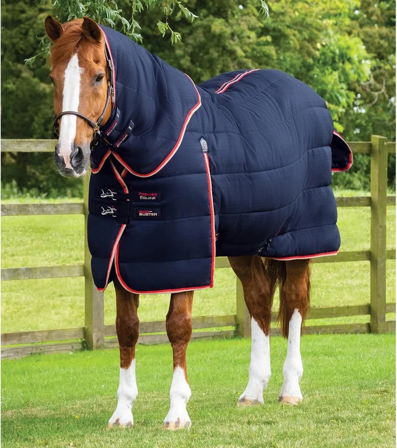 Paardendeken met halsbedekking Premier Equine Stable Buster 450g de Premier Equine en Marine – photo produit