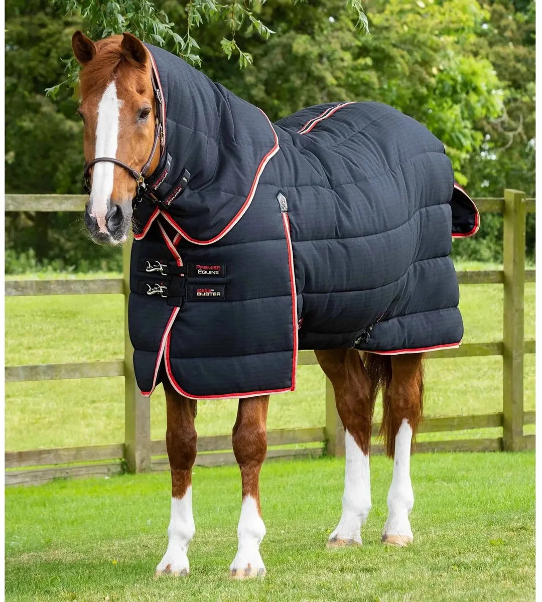 Paardenstaldeken met halsbedekking Premier Equine Stable Buster 450 g från Premier Equine i Svart – produktbild
