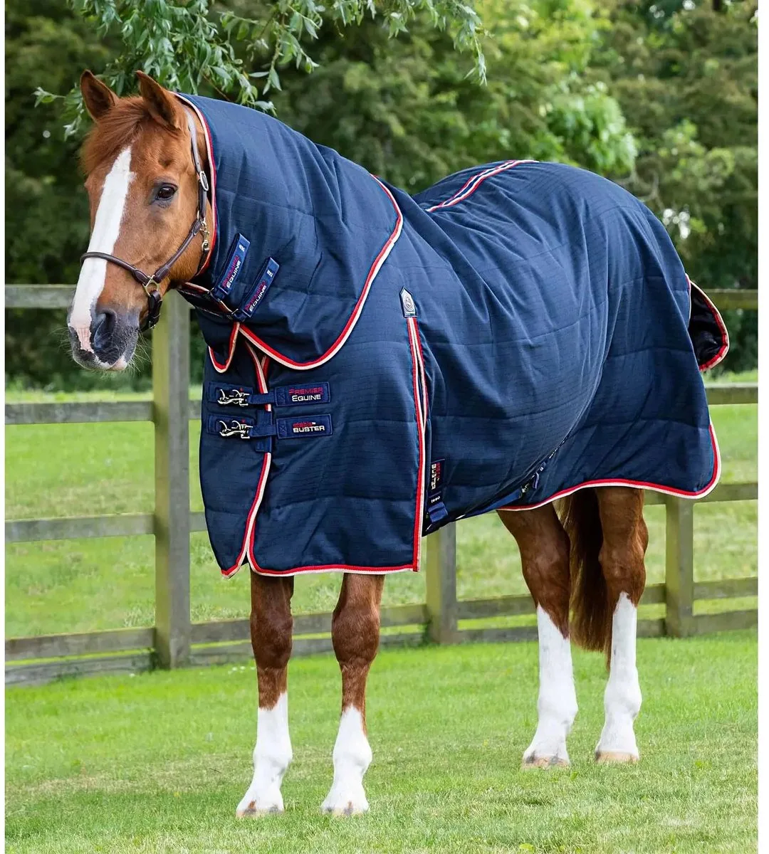 Paardenstaldeken met halsbedekking Premier Equine Stable Buster 100 g by Premier Equine in Marine – product photo