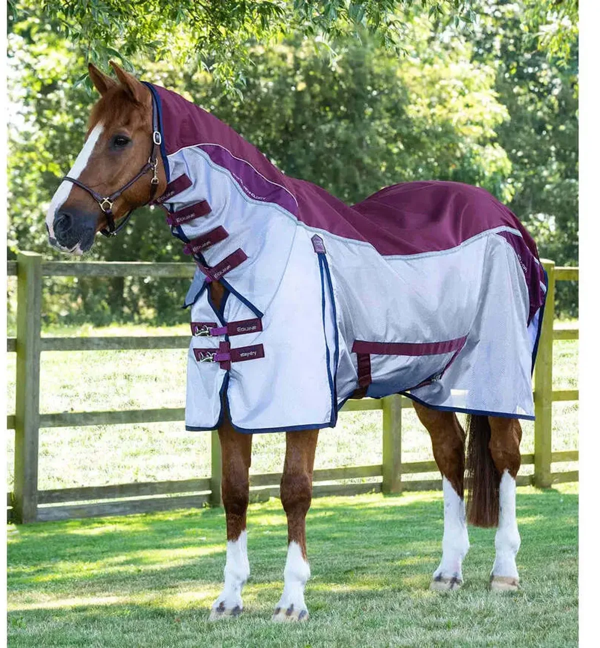 Paardenvliegendeken met surcingles Premier Equine Buster Stay-Dry Super Lite by Premier Equine in Wijn – product photo
