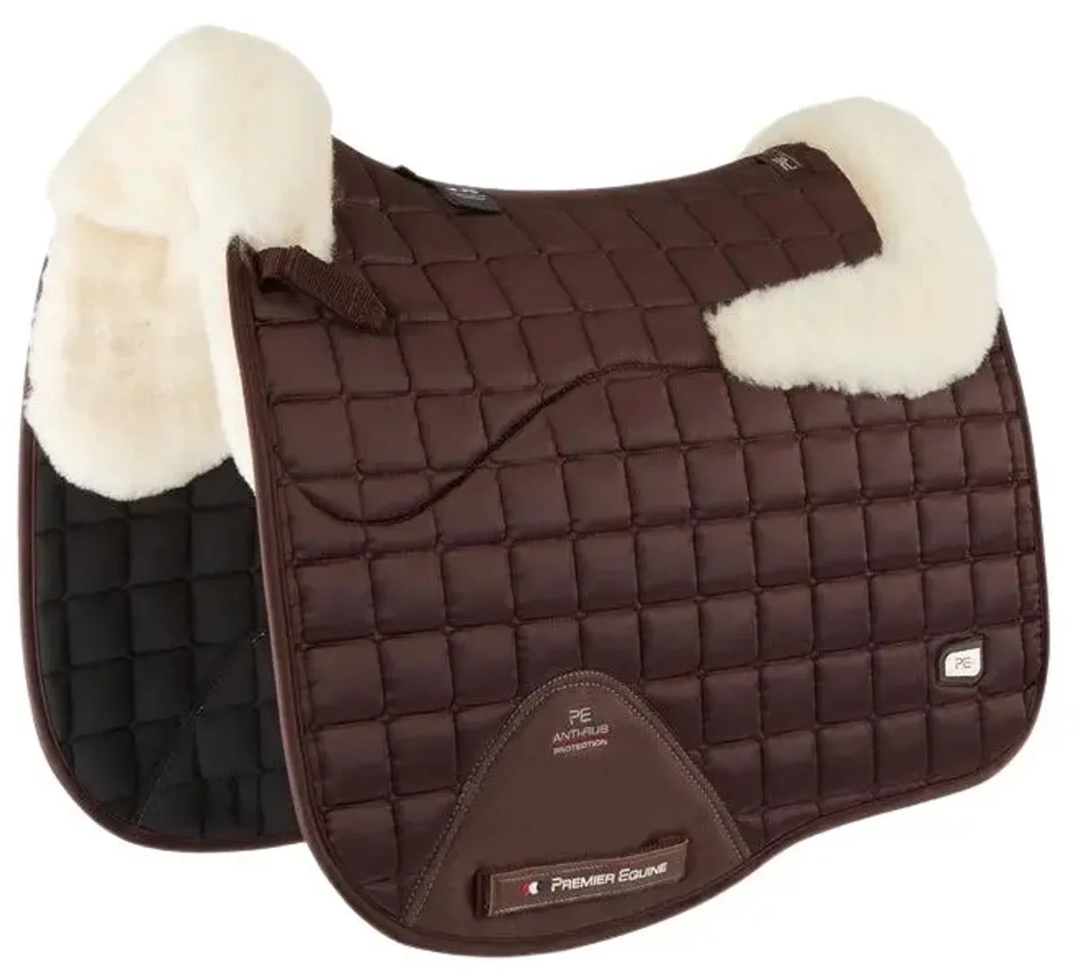 Satijn en wol dressuurdeken voor paarden Premier Equine Atlantis CC från Premier Equine i Brun – produktbild