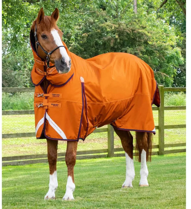 Waterdichte paardendeken met halsbedekking Premier Equine Buster Combo 200g von Premier Equine in Orange – Produktfoto