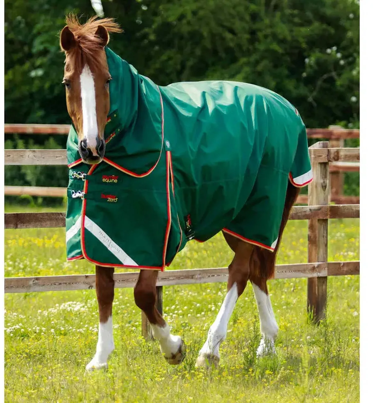 Waterdichte paardendeken met halsbedekking Premier Equine Buster 0 g van Premier Equine in Groen – productfoto