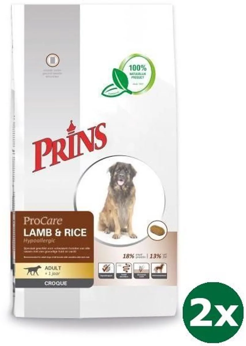 2x10 kg Prins procare croque hypo allergic lam/rijst hondenvoer från Prins – produktbild