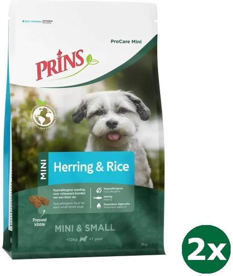 2x3 kg Prins procare adult mini herring / rice hypoallergenic hondenvoer de Prins – photo produit