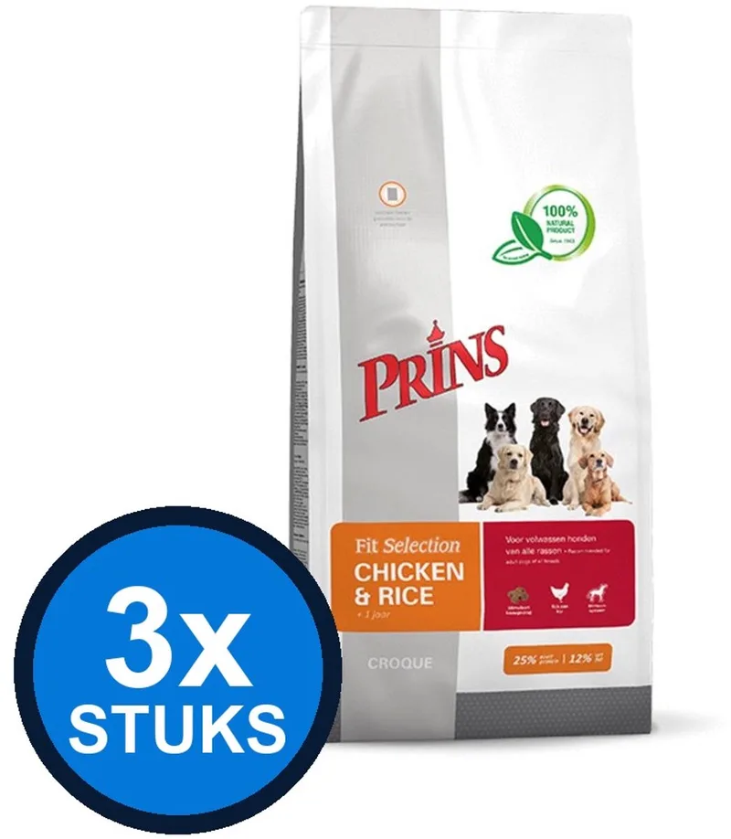 3x Prins - Fit Selection dog chicken&rice 2kg - Hondenvoer - 2 kg de Prins – photo produit