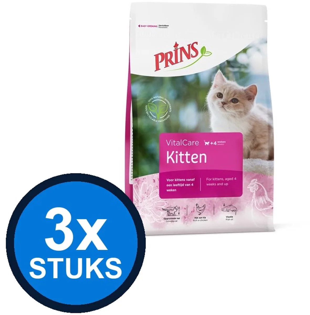3x Prins - VitalCare kitten 1,5kg - Kattenvoer - 1.5 kg fra Prins – produktbillede