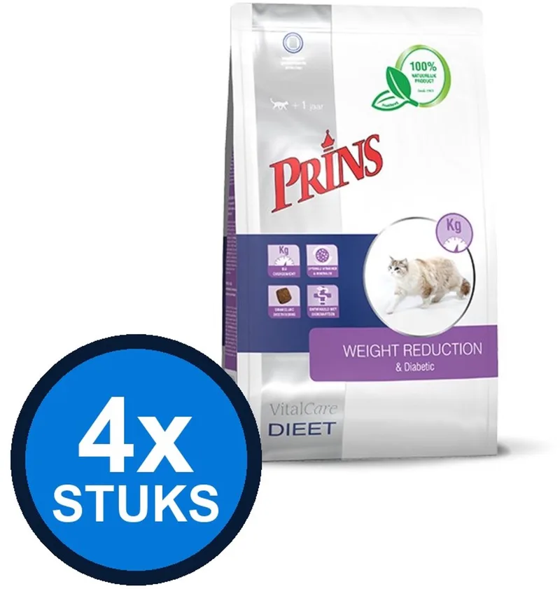 4x Prins - VitalCare dieet weight reduction&diabetic 1,5kg - Kattenvoer - 1.5 kg von Prins – Produktfoto