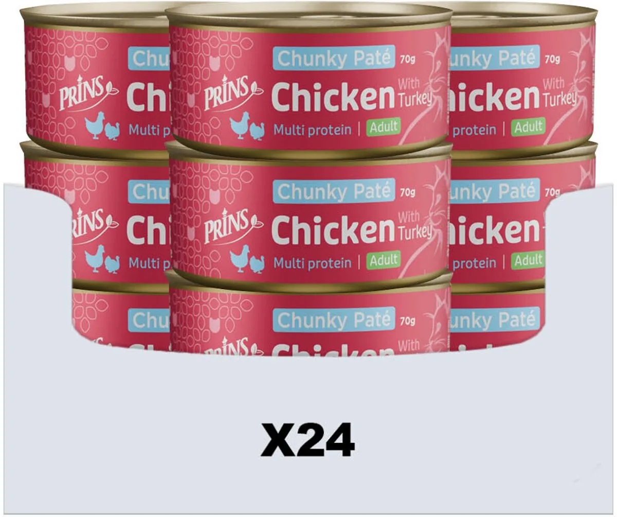 Chunky Paté - Kip Kalkoen - Graanvrij, 24x70g, Natuurlijke Ingrediënten från Prins – produktbild