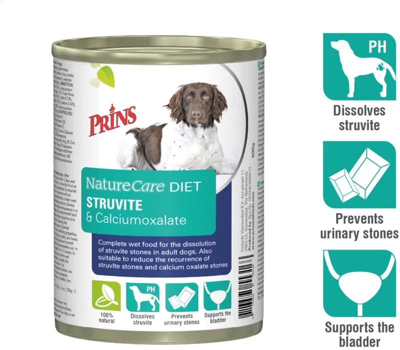 NatureCare - Diet Struvite & Calciumoxalate - Hondenvoer Nat - 8 x 400g de Prins – photo produit