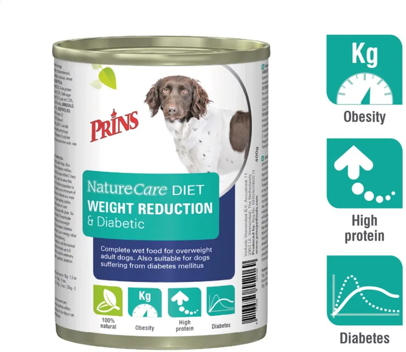 NatureCare - Diet Weight Reduction & Diabetic - Hondenvoer Nat - 12 x 400g by Prins – product photo