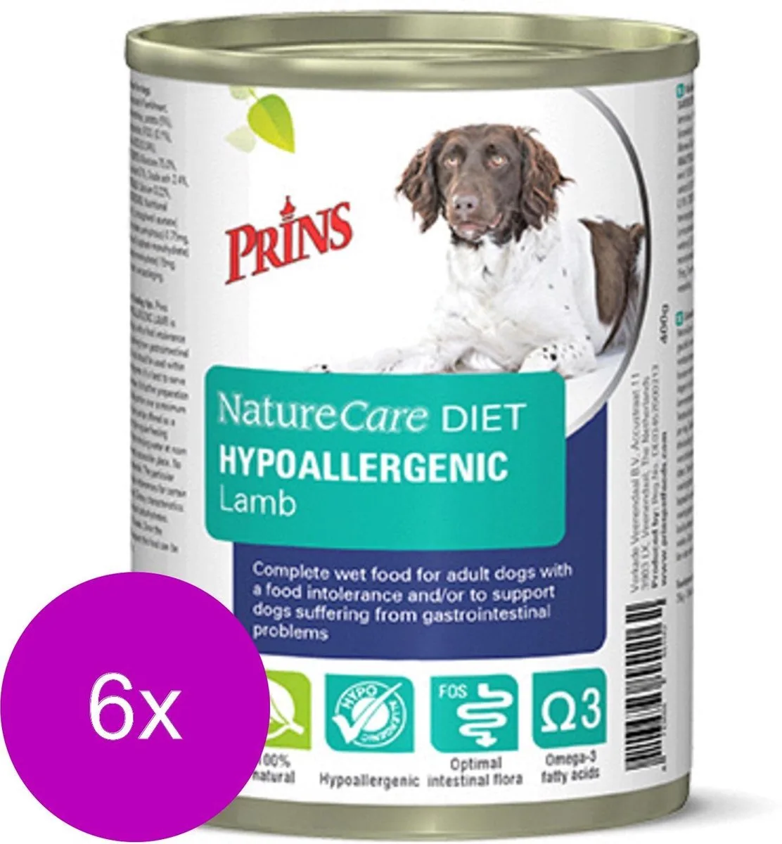 NatureCare Dog Diet Hypoallergic lamb 6x0,375kg van Prins – productfoto