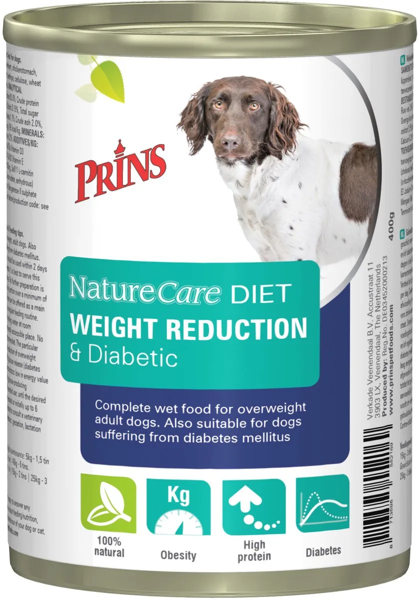 NatureCare Dog Diet Weight Reduction&Diabetic 400gr von Prins – Produktfoto
