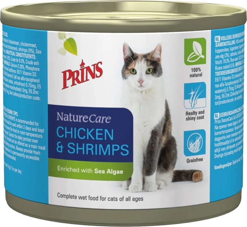 NatureCare Kip & Garnalen - Kat - Volledig natvoer - Graanvrij - 6 x 200 gr by Prins – product photo