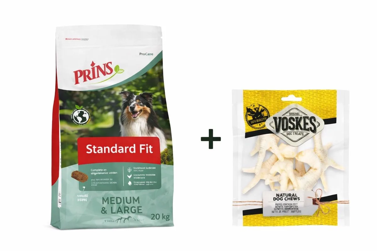 Prins ProCare Standard Fit 20 kg & 100 gram Voskes Gepofte Kippenpoten de Prins – photo produit