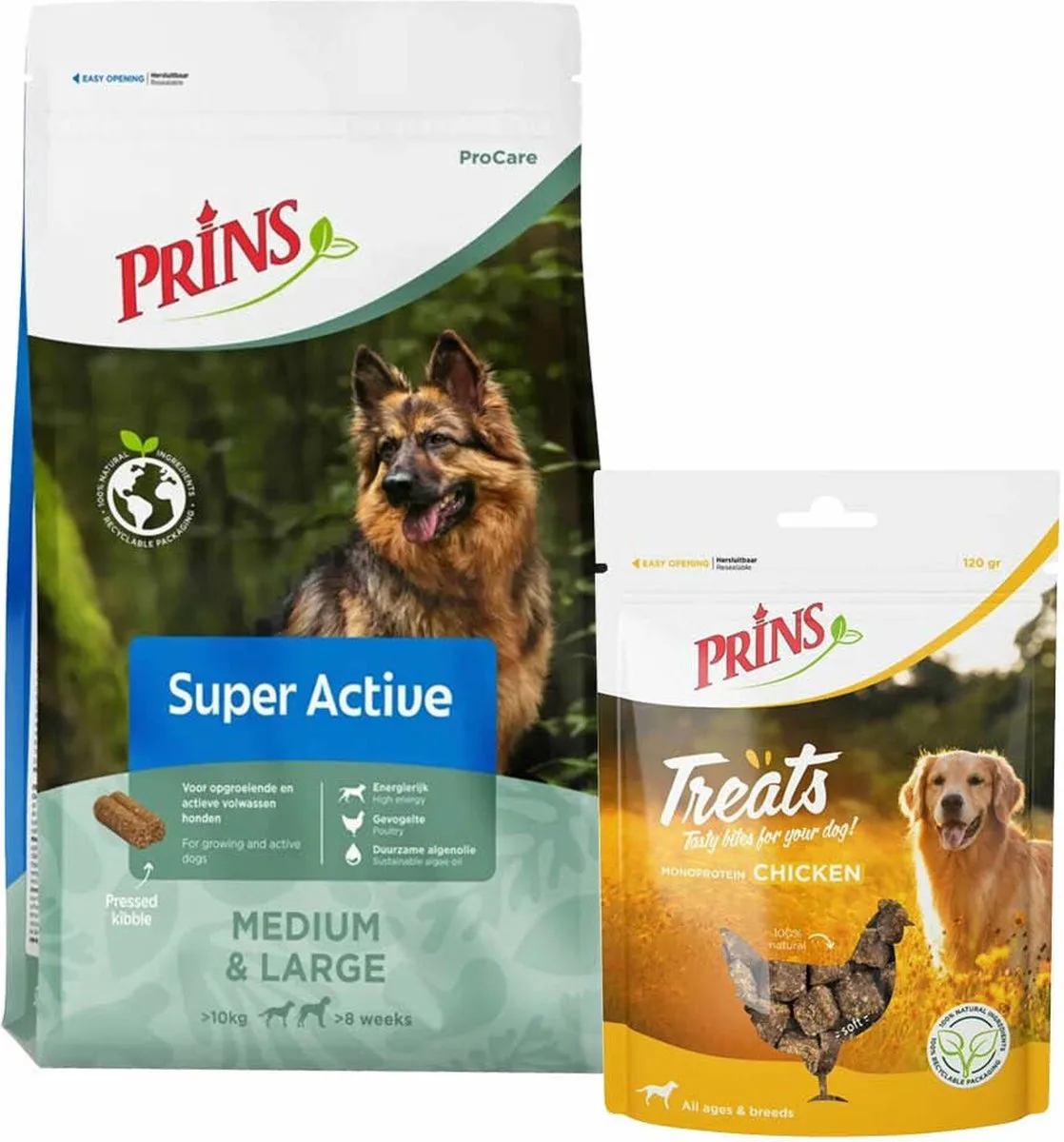 Prins ProCare Super Active 20 kg & Treats Chicken - x - Voordeelverpakking van Prins – productfoto