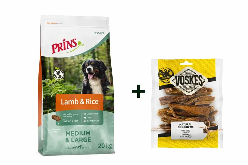 ProCare Lamb & Rice 20kg - Hondenvoer & Voskes 100 gram lamspens by Prins – product photo