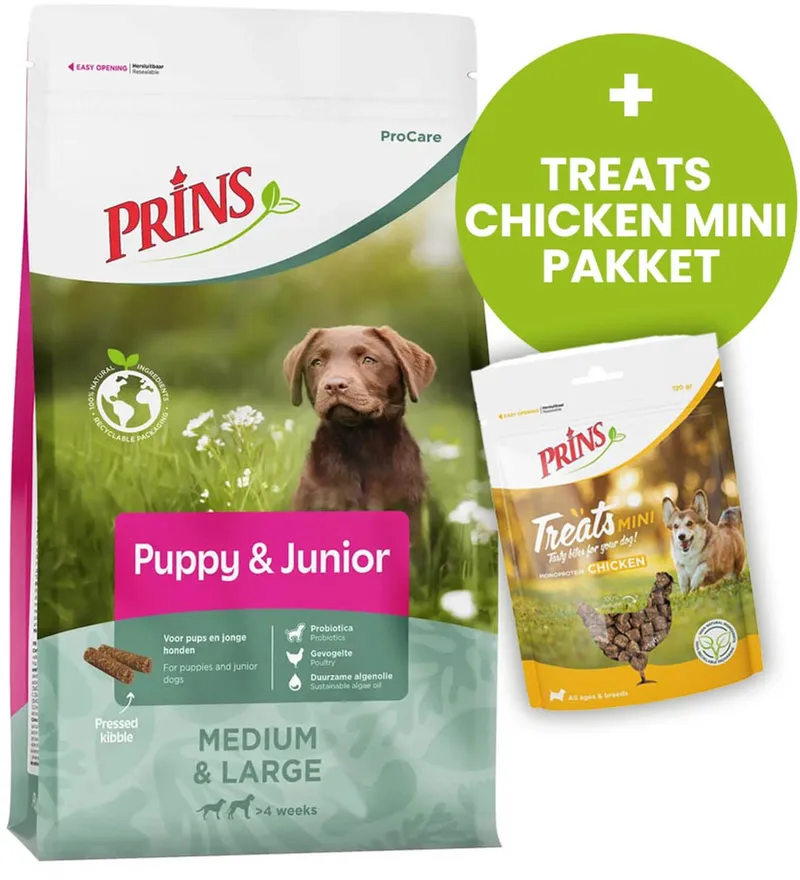 ProCare Puppy & Junior 20kg - Hondenvoer - Puppyvoer - Treats Chicken Mini Pakket de Prins – photo produit