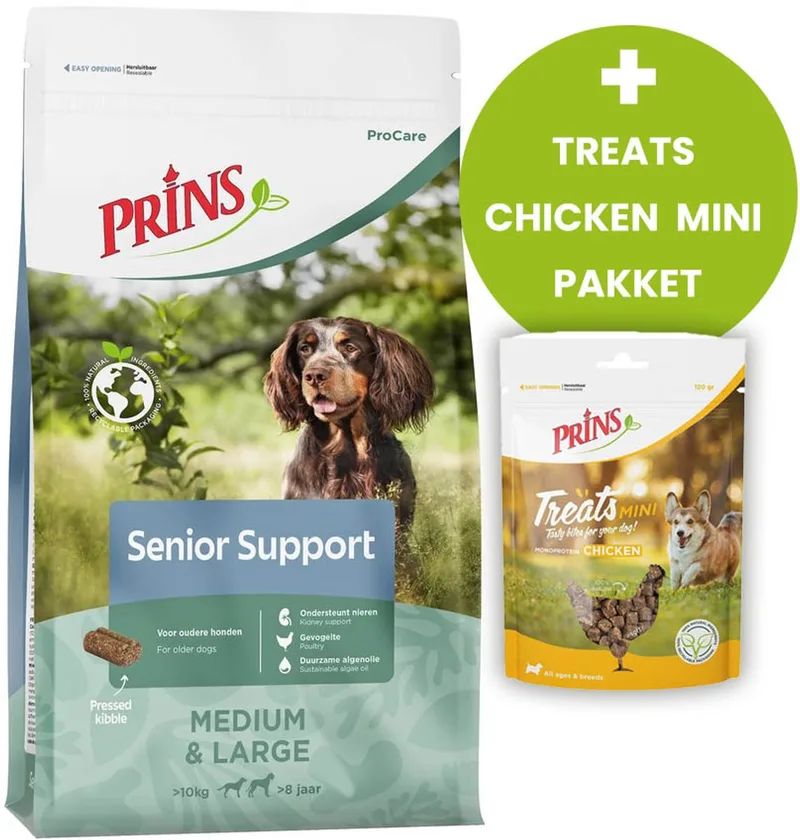 ProCare Senior Support 20kg - Hondenvoer - Treats Chicken Mini Pakket von Prins – Produktfoto
