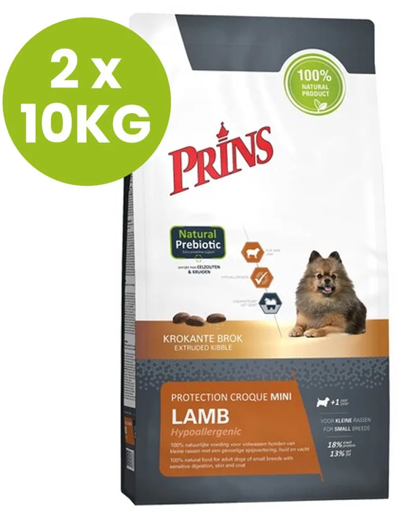 Protection Croque Mini Lamb - Hondenvoer spijsvertering, huid & vacht - 2 x 10KG by Prins – product photo