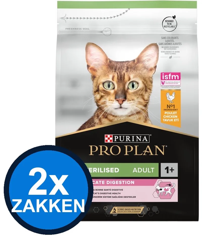 2x Pro Plan - Adult Sterilised Delicate Digestion Kip - Kattenvoer Droogvoer - 3 kg de Purina Pro Plan – photo produit