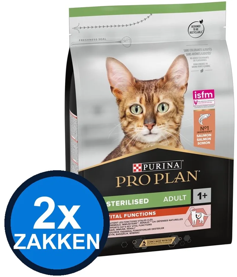 2x Pro Plan - Adult Sterilised Vital Functions Zalm - Kattenvoer Droogvoer - 3 kg van Purina Pro Plan – productfoto