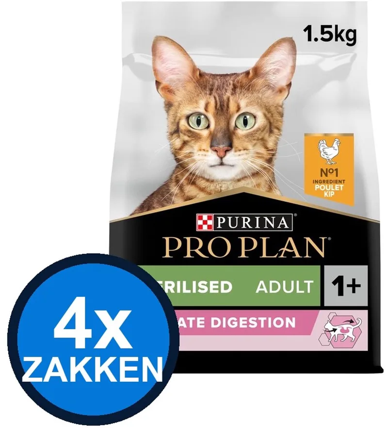4x Pro Plan - Adult Sterilised Delicate Digestion Kip - Kattenvoer Droogvoer - 1.5 kg by Purina Pro Plan – product photo