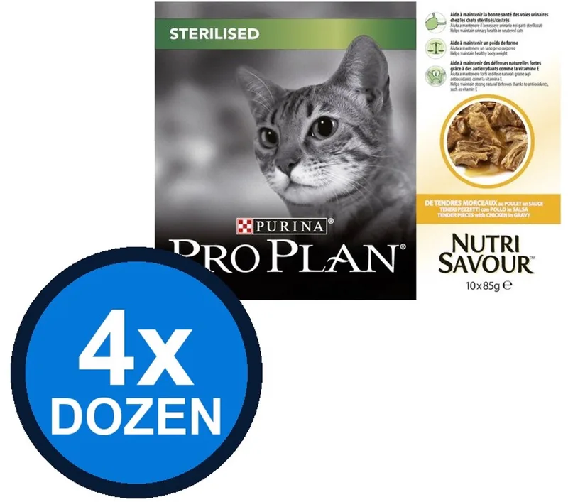 4x Pro Plan - Cat Pouch Sterilised Kip in Saus - Kattenvoer Natvoer - 850 g de Purina Pro Plan – photo produit