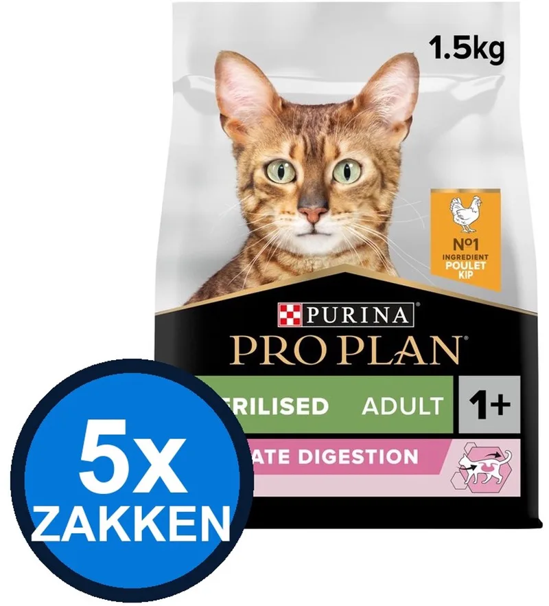 5x Pro Plan - Adult Sterilised Delicate Digestion Kip - Kattenvoer Droogvoer - 1.5 kg by Purina Pro Plan – product photo