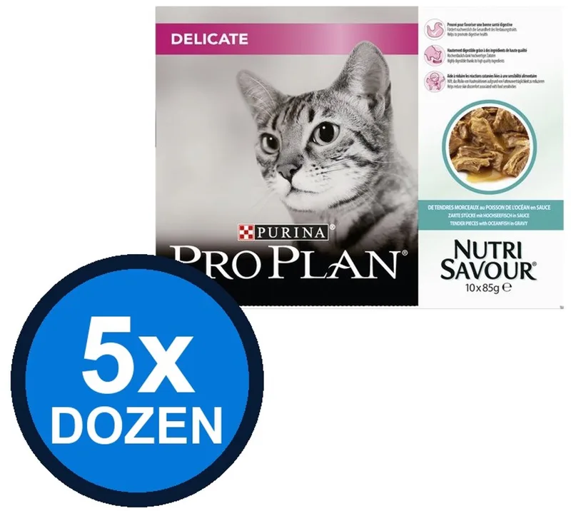5x Pro Plan - Cat Pouch Delicate Vis in Saus - Kattenvoer Natvoer - 850 g by Purina Pro Plan – product photo