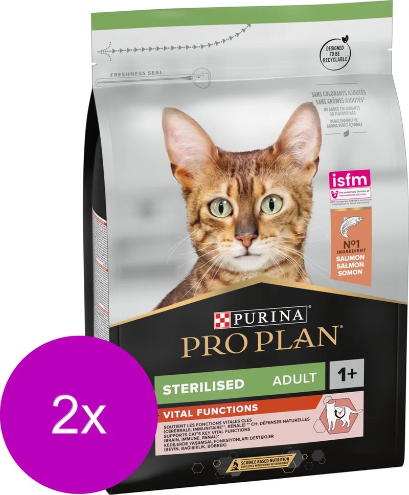 Cat Sterilised Sensitive Zalm - Kattenvoer - 2 x 3 kg de Purina Pro Plan – photo produit