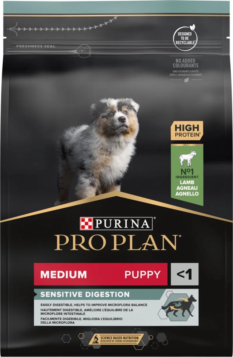 Dog Puppy Medium Breed Sensitive Digestion Lam - Hondenvoer - 4 x 3 kg von Purina Pro Plan – Produktfoto