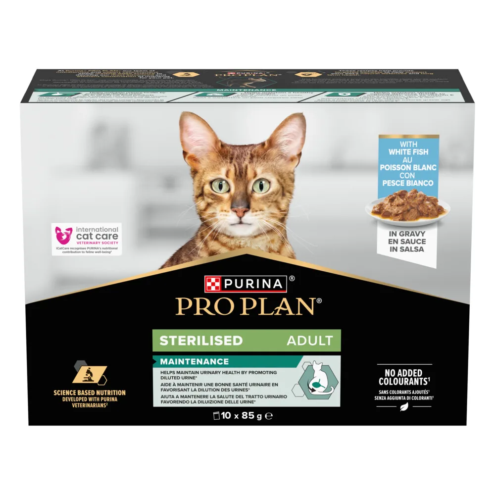 Kat Pouch Adult Sterilised Vis 10x85 gr van Purina Pro Plan – productfoto