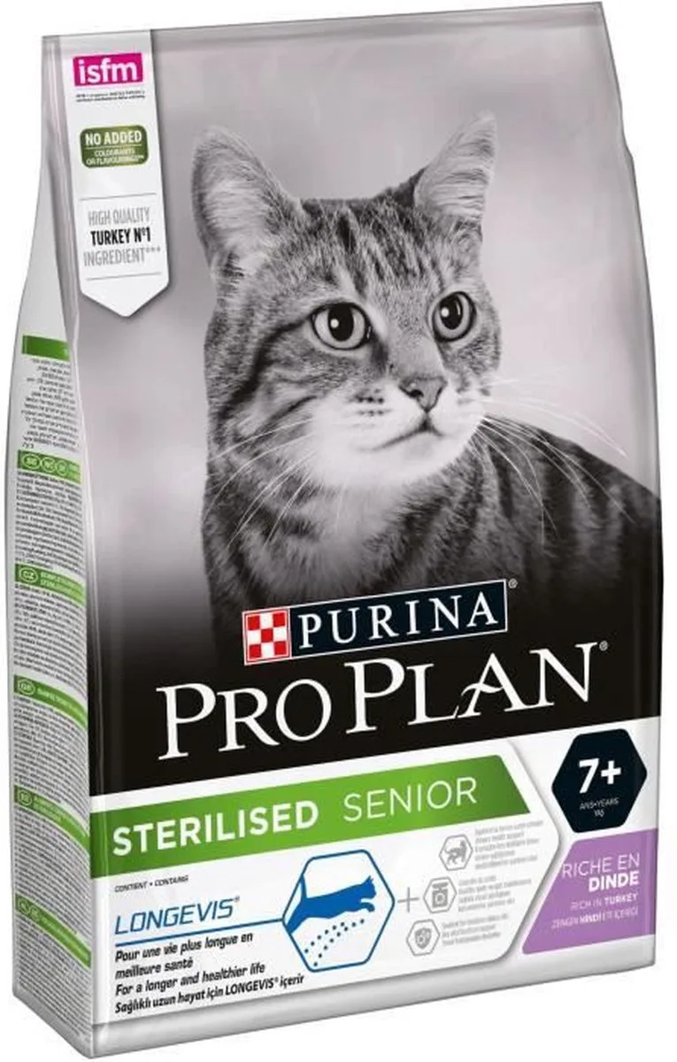 Kattenvoer Senior Sterilised 7+ - Rijk aan Kalkoen - 3 kg de Purina Pro Plan – photo produit