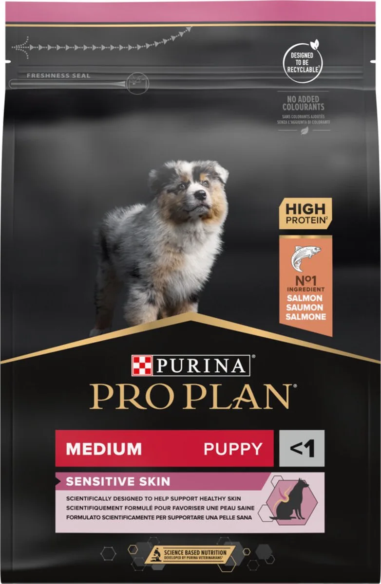 Medium Puppy Sensitive Skin - Zalm - 12 kg (4x3 kg) van Purina Pro Plan – productfoto