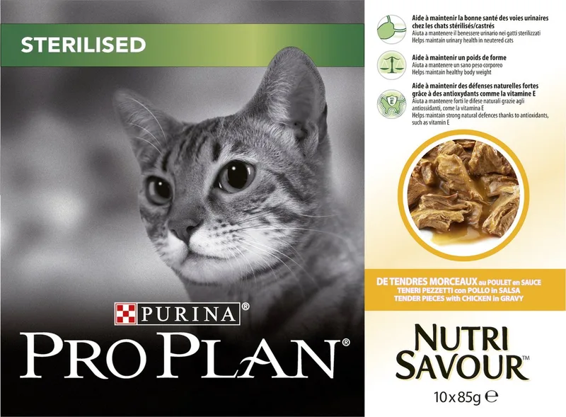 Sterilised Nutrisavour Katten Natvoer - Kip - 10 x 85 g fra Purina Pro Plan – produktbillede